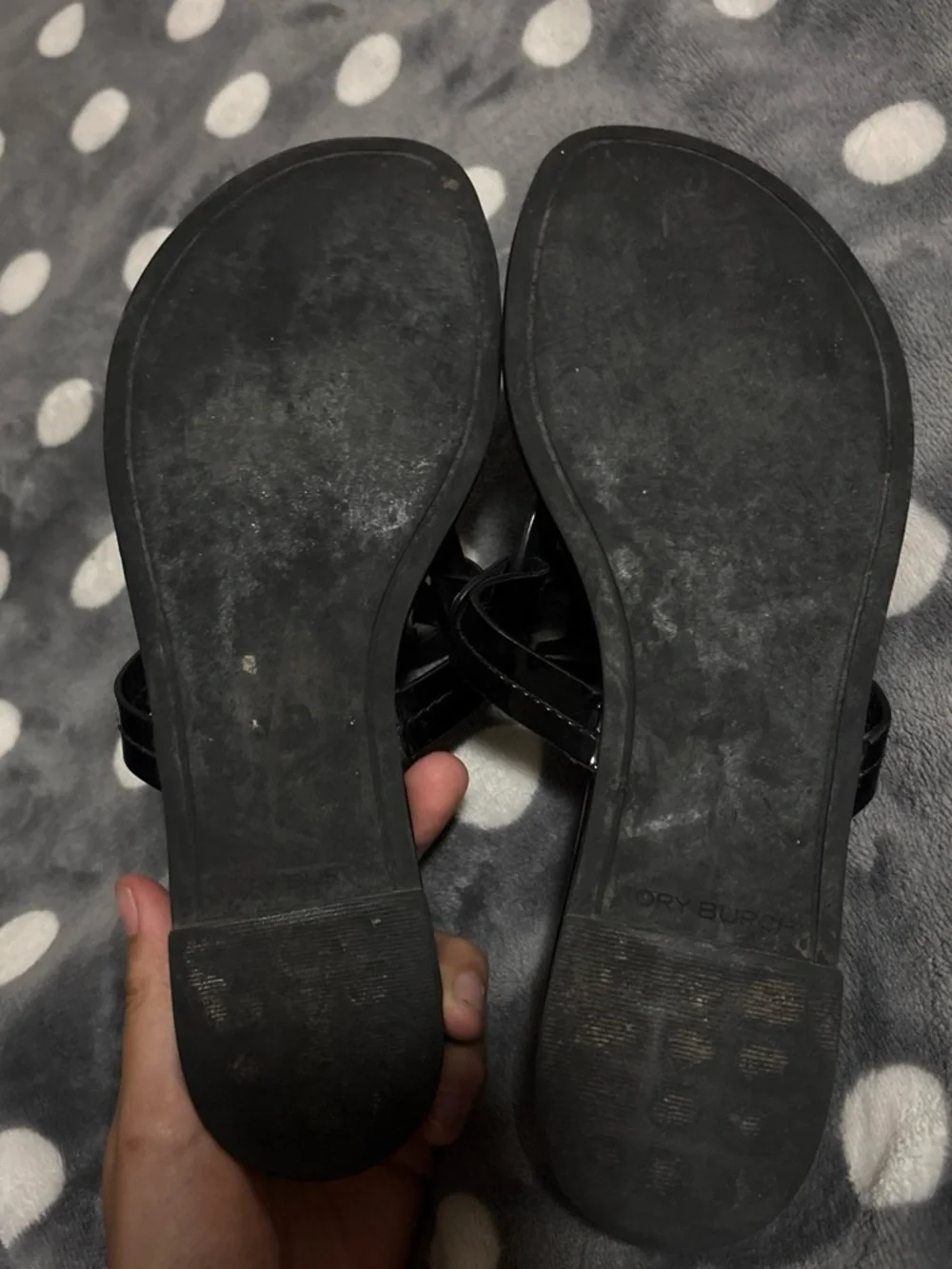 Tory Burch Black Patent Miller Thong Sandals